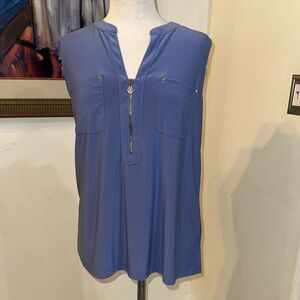 Anne Klein Blue Women's Top with Zipper Detail Size XL